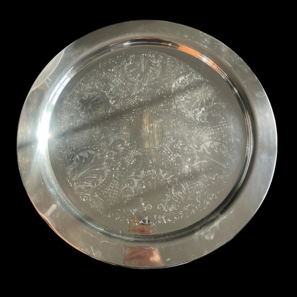 Silver Plated Serving Platter 20" Lg Butlers Tray Embossed Scroll Monogrammed L - Picture 4 of 5